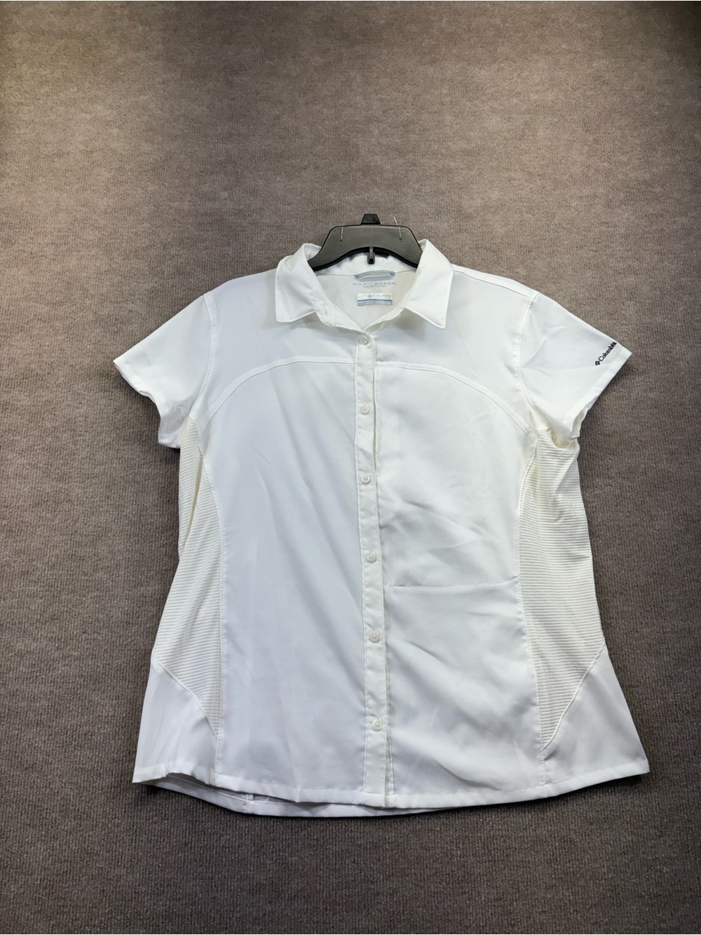 Columbia Women's White Short Sleeve Button Down Shirt Omni Shade Size XL